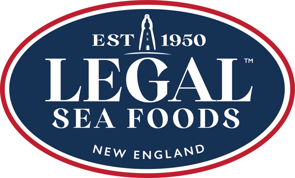 Logo of Legal Sea Foods featuring a blue oval with a red and white border. 